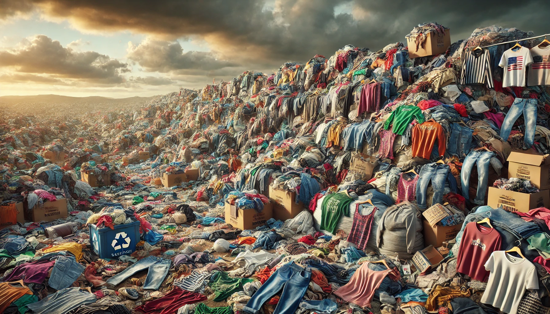 Fast fashion clothing filling up a landfill